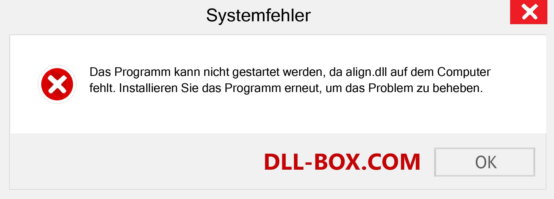 align.dll-Datei fehlt?. Download für Windows 7, 8, 10 - Fix align dll Missing Error unter Windows, Fotos, Bildern